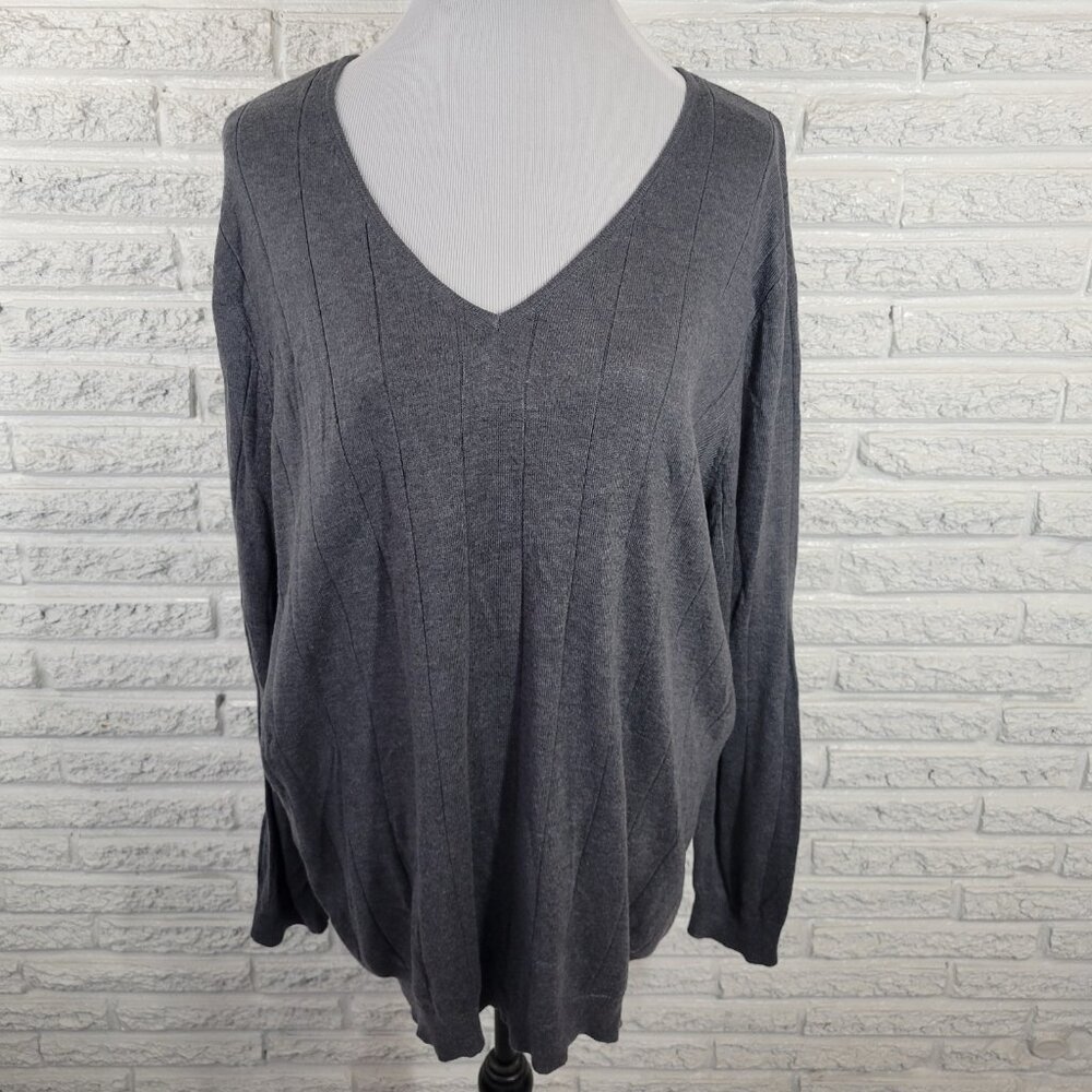 Roamans Womens Sweater 2X 26 28 Plus Tunic Gray Lightweight Acrylic Nylon GRA67E